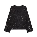 Dames vest met zwarte lovertjes ronde hals en enkelrijige knoopsluiting - S / Zwart