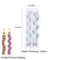 Detail view of wavy silicone candle mold showing dimensions and finished wax results - Style 3 Double Cavity-Small / Semi-transparent White