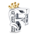 Letter F charm in silver finish with golden crown and sparkling crystal stones - Letter F