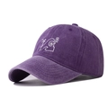 Detail of a washed purple baseball cap with white embroidered wave and palm tree - Adjustable / Purple