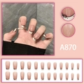 Faux ongles style français rose nude avec nœuds noirs et pois, ensemble de 24 pièces - Style de Nœud à Pois Français (A870)
