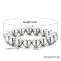Polished silver stainless steel beaded stretch bracelet with 12mm round beads - 12mm Silver Stainless Steel Bead Bracelet (KB161876-Z)