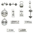 Mini-Silber-Fitness-Anhänger-Set mit Hanteln, Langhanteln und Gym-Slogans aus Metall - Gemischte 13 Stück Sportgeräte-Serie (13 Stile à 1 Stück)
