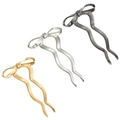 Detailed view of three metallic bow hair pins in gold, silver, and dark grey finishes - Three-Piece Set / Gold+Silver+Black