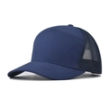 Detail view of navy blue mesh trucker hat showing curved brim and breathable back - Navy Blue