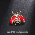 Mini bee insect brooch in red enamel and gold finish with white rhinestones - Red Wing Striped Beetle