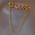 Elegant gold chain brooch featuring a double-C ring pendant with sparkling rhinestones - 385# Circle Chain