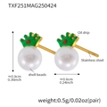 Detail view of crown stud earrings with dimensions, shell beads and weight information - Earrings