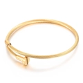 Men's gold-plated stainless steel cable bangle with screw head ends in industrial style - Gold (KB169160-NT)