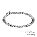 Bracciale a catena curb in acciaio inossidabile argento con chiusura a moschettone, 195mm - Argento 5.5mm di Larghezza (KB126658-Z)