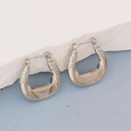 Silver stainless steel horseshoe hoop earrings with textured geometric patterns - Silver Style K7-66