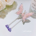 Butterfly hair clip with pink flowers, crystal rhinestones and purple tassel charms - Pink Flower Tassel Butterfly / Pink