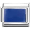 DIY modular stainless steel bracelet link with silver frame and navy blue enamel finish - 0064 - Rectangular Nebula