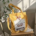 Borsa tote in tela gialla con stampa Corgi cartone e tracolla regolabile per donna - Stampa Corgi a Tasca Singola / Giallo