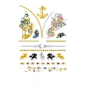 Metallic gold and silver tattoo stickers with anchor, floral and geometric patterns, YH-113 - Anchor Zipper and Gold Star Moon Floral (YH-113)
