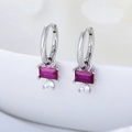 Square red zircon and white stones S925 sterling silver drop earrings for women - 925 Silver / White
