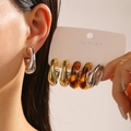 Retro leopard print hoop earrings set in amber resin and gold finish on jewelry cards - Flat Hoop Style (4977) / Gold, Silver & Amber