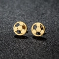 Golden stainless steel soccer stud earrings with minimalist hollow-out geometric design - Football / Gold