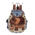 Etnische canvas rugzak met olifantborduurwerk, trekkoordflap en bruine schouderbanden - Beige olifantenpatroon