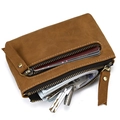 Brown genuine leather coin purse with key ring and multi-zipper slots for cards - 9202-Crazy Horse Light Brown 3-Zipper