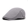 Classic grey twill newsboy cap for men featuring adjustable bronze metal buckle - Gray