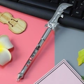 Silver martial arts weapon pen with engraved Kung Fu text and hanging ring for fans - Guan Dao - Silver / 0.5mm