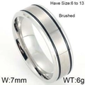 Neutral brushed titanium steel ring in silver grey with double black stripes, 7mm width - US 6 / Men's Style (KR47310-K)