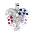 Silver flower pendant necklace charm with colorful zircon stones in a floral pattern - Style 32 (Silver Flower Hollow Multi Gem)