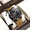 Men's multifunctional sports chronograph watch with black dial and brown leather strap - Black Case Black Dial Leather Strap