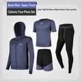 4-teiliges Kompressions-Sportset für Herren in Space-Blau für Laufen und Fitness - S / Oberteil Und Unterteil / Kationische Passform / Dunkelblau