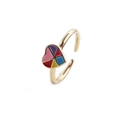 Bague dorée ajustable avec un motif de cœur en émail coloré au style vintage chic - Ouvert Réglable / Coloré