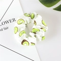 Cute white scrunchie with green kiwi fruit pattern made of lightweight chiffon fabric - 17# Kiwi