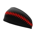Detail of black sports headband with red baseball stitch pattern in soft fabric - Softball Single Stripe Black
