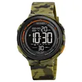 Waterproof digital sports watch with green camouflage strap and dual time display - Army Green Camo