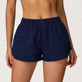 High waist dark blue athletic dolphin shorts with elastic wide waistband for workout - S / Midnight Blue