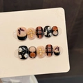 Unghie finte artigianali con fiori dorati 3D e design vintage in bronzo e nero - L / Oro Nero Antico Quadrato Rotondo Corto