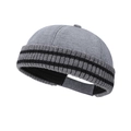 Gray knitted docker cap with black stripe detail for a minimalist vintage look - Gray