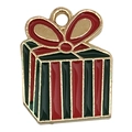 Christmas gift box enamel charm with red ribbon and gold plating for DIY jewelry making - Gift Box B 15x19mm