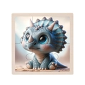 Children's wooden puzzle featuring a 9-piece blue 3D cartoon triceratops with natural frame - Triceratops
