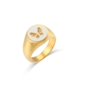 Detail view of 18K gold plated stainless steel ring with zircon butterfly inlay - US 6 / White