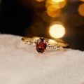 S925 sterling silver ring with oval garnet and diamond accents in gold finish - Natural Garnet Exquisite Ring LR149