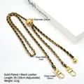 Adjustable golden metal and black leather chain strap with sphere buckle for handbags - Black Leather Gilded Chain + Gilded Grid Ball + 3-Point Gate Hook