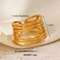 Golden multi-layer heart shaped stainless steel open ring with adjustable band - Gold Line Ring