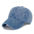 Gewaschene Denim Baseballkappe mit gestepptem Rautenmuster in klassischem Blau - Verstellbar / Blau