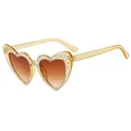 Sparkling yellow heart sunglasses with glitter frame and gradient lenses - Fluorescent Light Yellow Glitter Frame Double Tea Lens