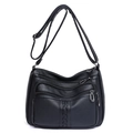 Black vintage soft leather crossbody bag with multiple zippers and woven texture detail - Style 1 / Black