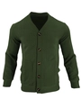 Cardigan pour homme vert foncé avec col en V, fermeture à boutons et motif jacquard tissé - S / Vert Militaire