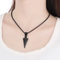 Close-up of hip-hop black arrow pendant necklace on model showing style and scale - Black/Rose Gold (KN292815-K)