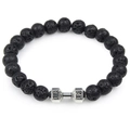 Bracciale di pietre laviche nere con manubrio d'argento inciso live lift per uomo e donna - Pietra Lavica Argento