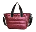 Glossy burgundy quilted space cotton tote bag with striped handles and crossbody strap - Striped / Red